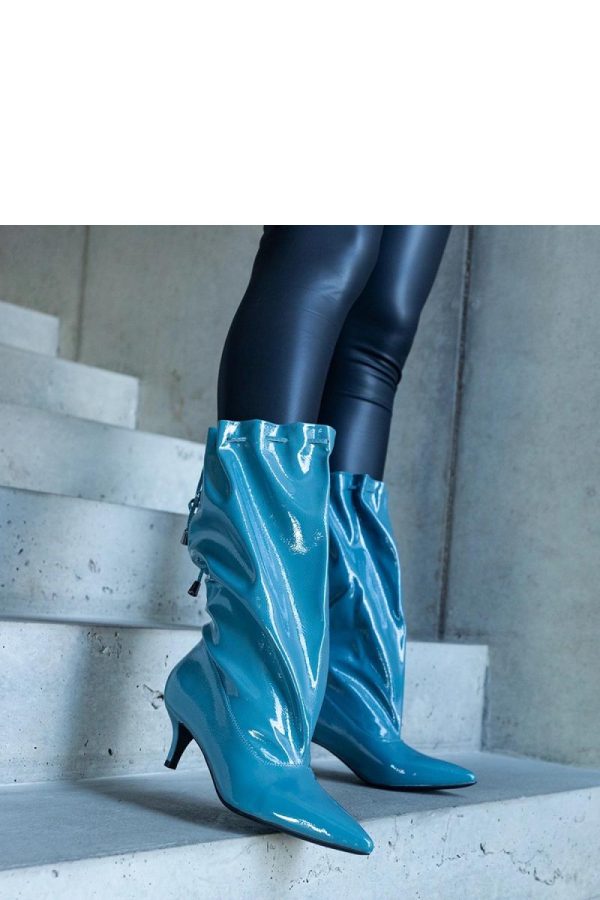Blue Heel Boots in Women`s Ankle Boots & Booties with Fabric and Heel Height