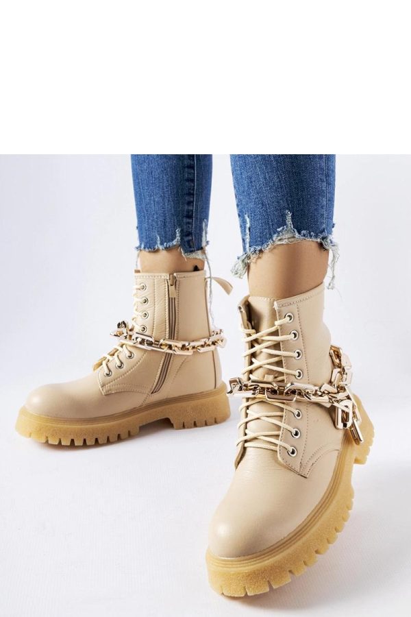 Beige Trapper Shoes in Women`s Ankle Boots & Booties with Fabric and Heel Height