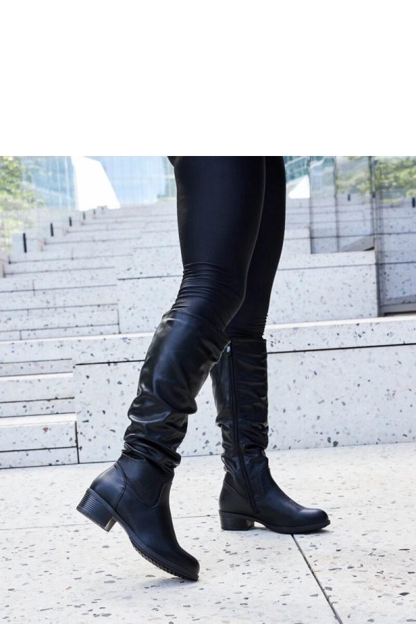 Black Thigh-Hight Boots..Fabric and Heel Height