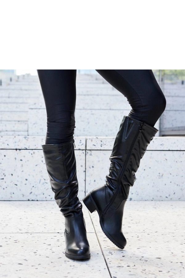 Black Thigh-Hight Boots..Fabric and Heel Height