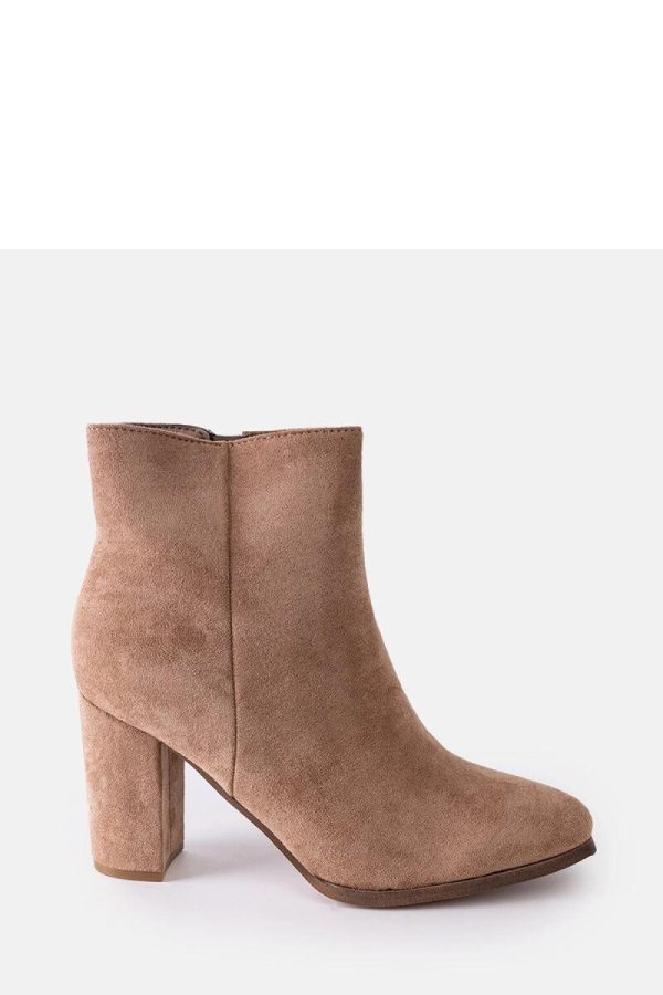 Beige Heel Boots in Women`s Ankle Boots & Booties with Fabric and Heel Height
