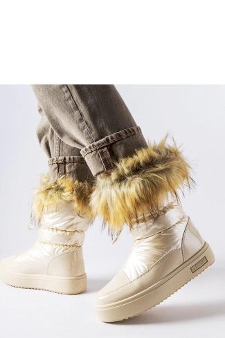 1053372 Beige Snow Boots in Women`s Ankle Boots & Booties with Fabric and Heel Height