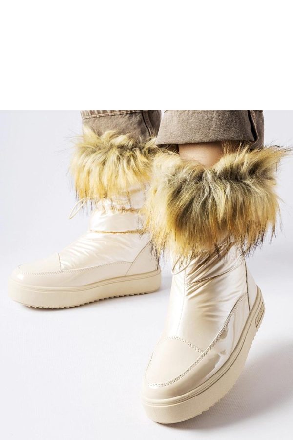 Beige Snow Boots in Women`s Ankle Boots & Booties with Fabric and Heel Height
