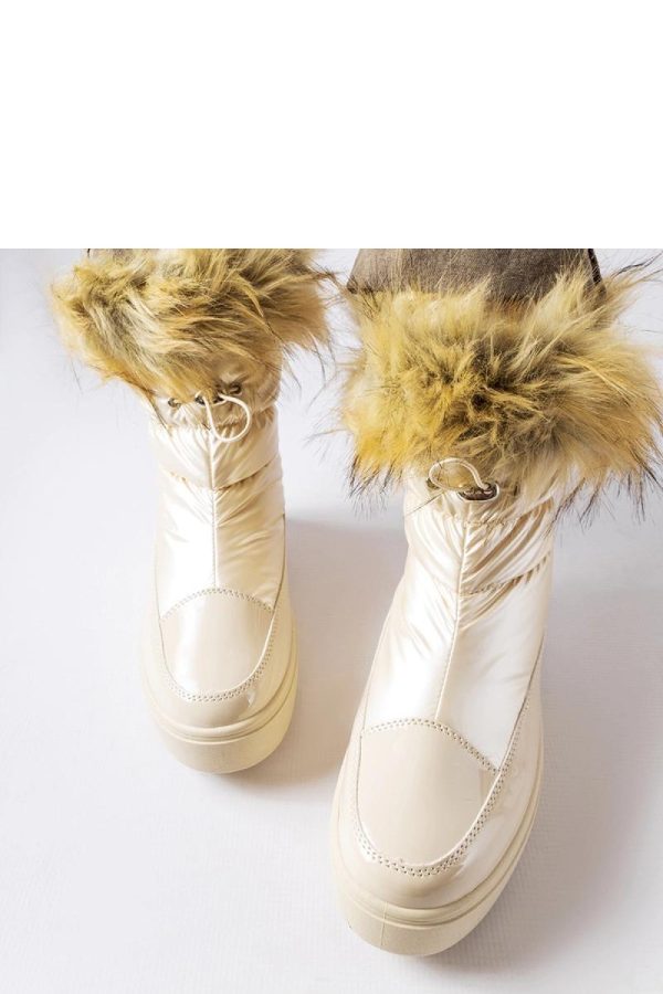 Beige Snow Boots in Women`s Ankle Boots & Booties with Fabric and Heel Height