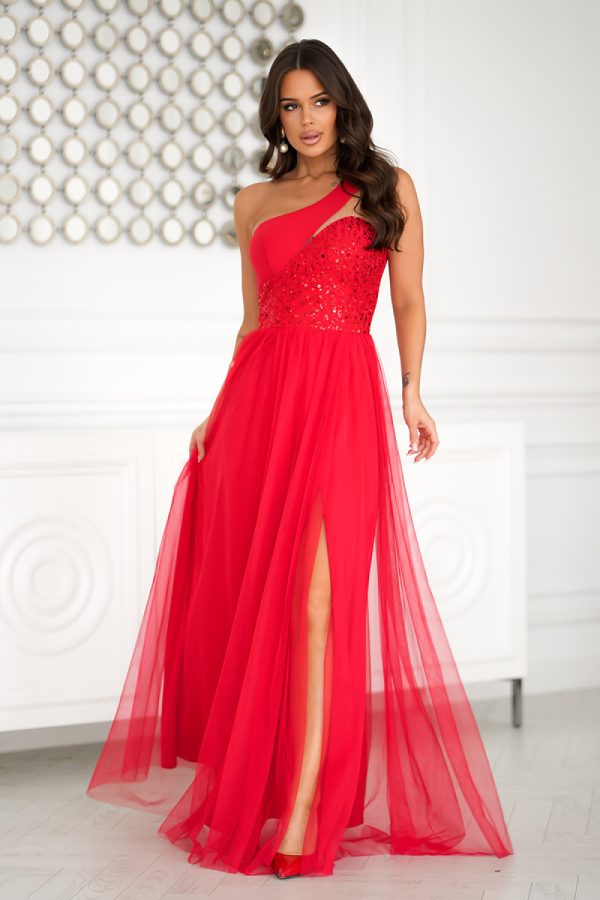 Red Long Dress in Evening Dresses with Spandex and Polyester