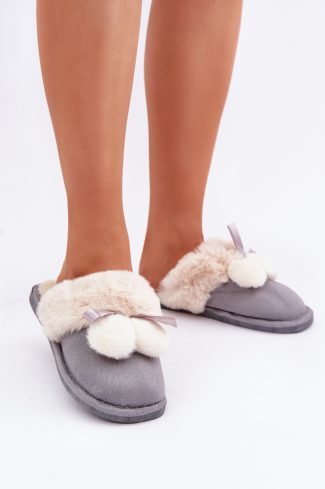 1053654 Grey Slippers in Slippers For Women with Fabric, Warmers, Footbed and Sole Height