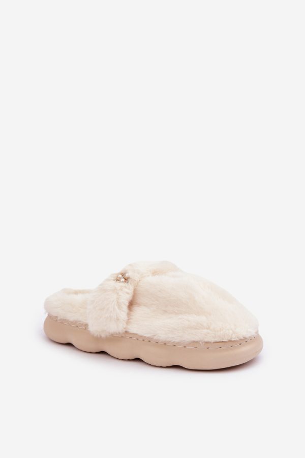 Beige Slippers in Slippers For Women with Fabric, Warmers, Footbed and Sole Height