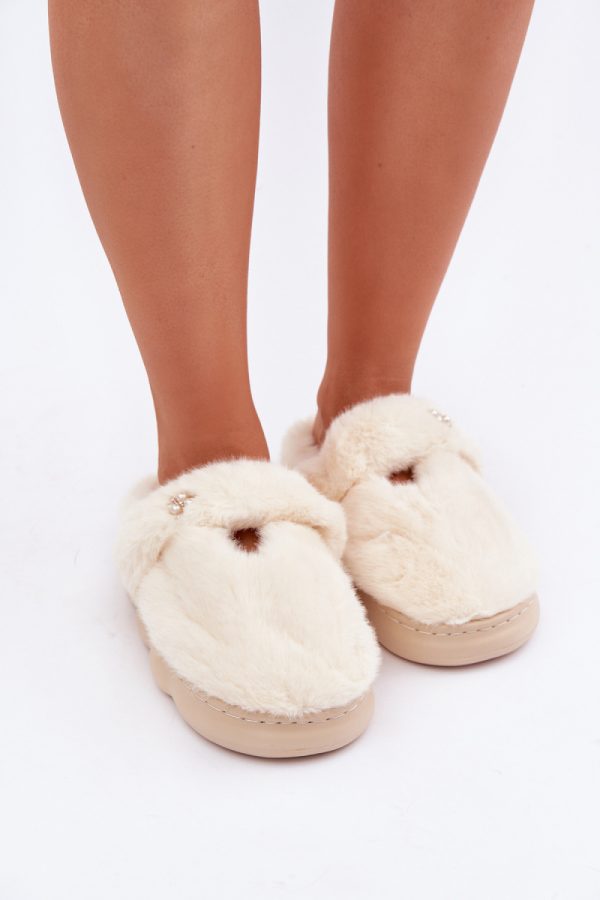 Beige Slippers in Slippers For Women with Fabric, Warmers, Footbed and Sole Height