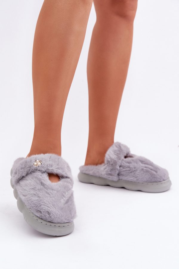 Grey Slippers in Slippers For Women with Fabric, Warmers, Footbed and Sole Height