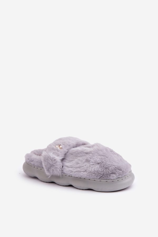 Grey Slippers in Slippers For Women with Fabric, Warmers, Footbed and Sole Height
