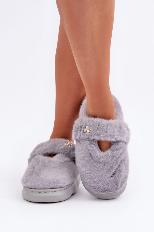 Grey Slippers in Slippers For Women with Fabric, Warmers, Footbed and Sole Height