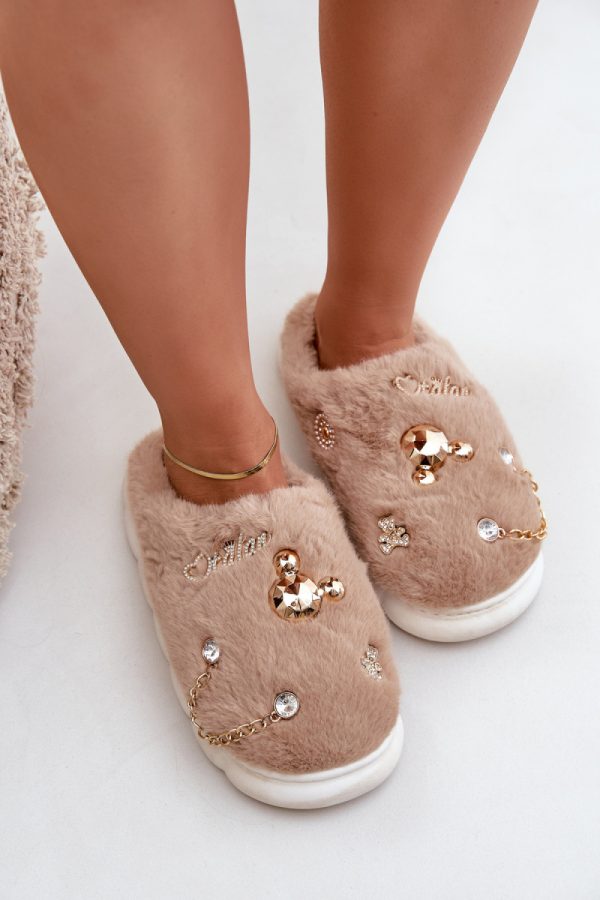 Beige Slippers in Slippers For Women with Fabric, Warmers, Footbed and Sole Height