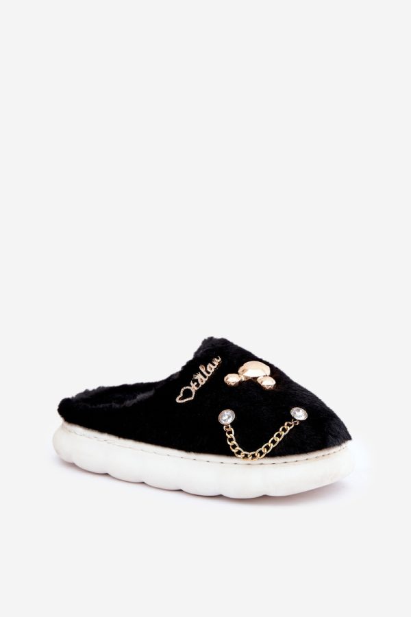 Black Slippers in Slippers For Women with Fabric, Warmers, Footbed and Sole Height