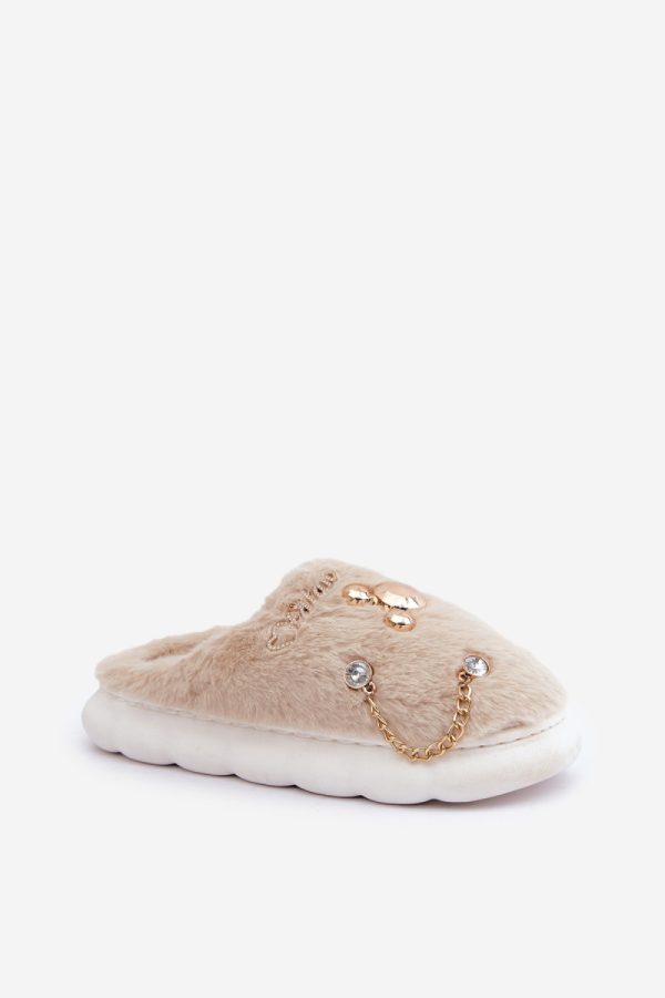 Beige Slippers in Slippers For Women with Fabric, Warmers, Footbed and Sole Height
