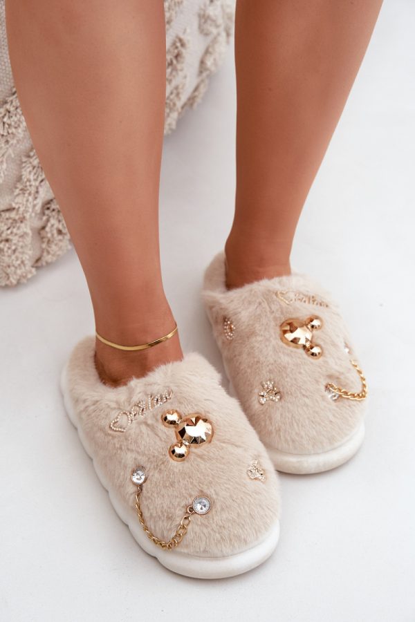 Beige Slippers in Slippers For Women with Fabric, Warmers, Footbed and Sole Height