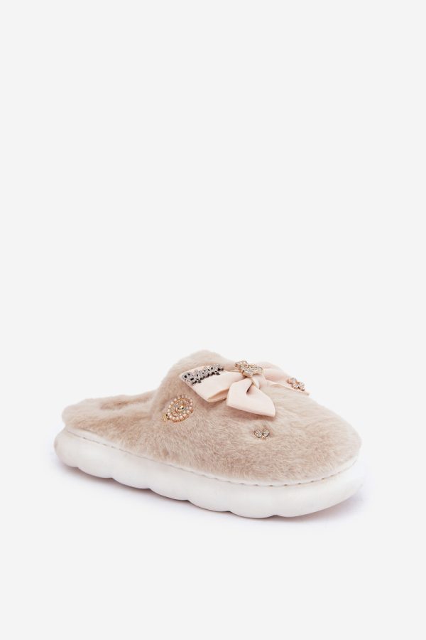 Beige Slippers in Slippers For Women with Fabric, Warmers, Footbed and Sole Height