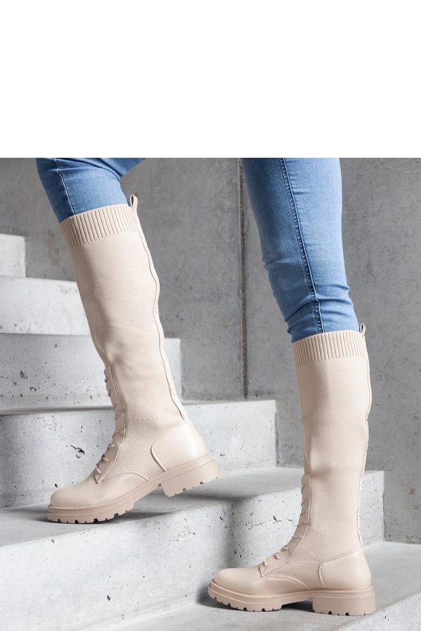 Beige Thigh-Hight Boots.Heel Height