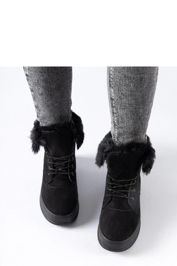 Black Snow Boots in Women`s Ankle Boots & Booties with Fabric and Heel Height