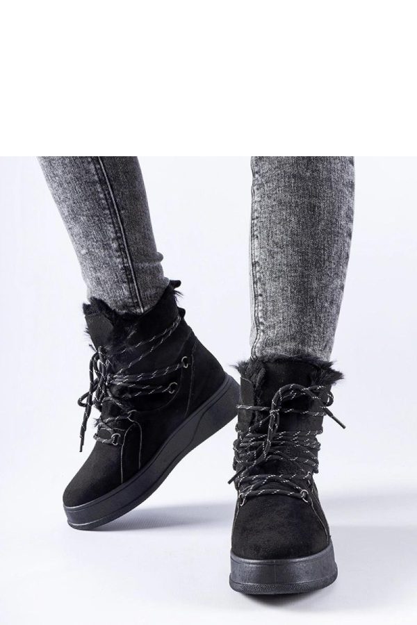 Black Snow Boots in Women`s Ankle Boots & Booties with Fabric and Heel Height