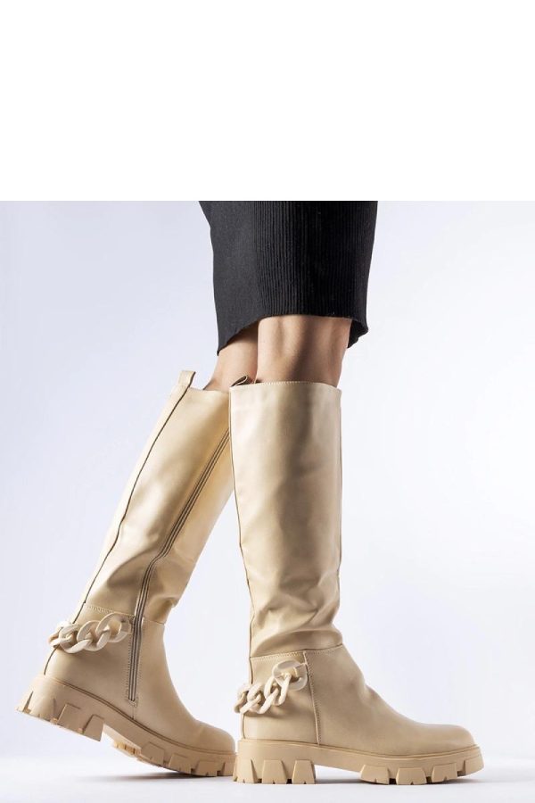 Beige Thigh-Hight Boots....Fabric and Heel Height