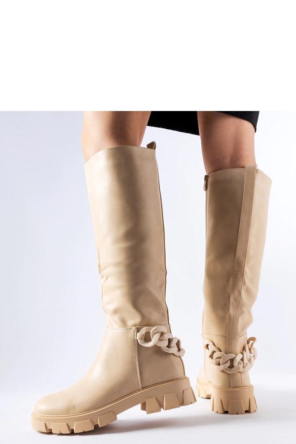Beige Thigh-Hight Boots....Fabric and Heel Height