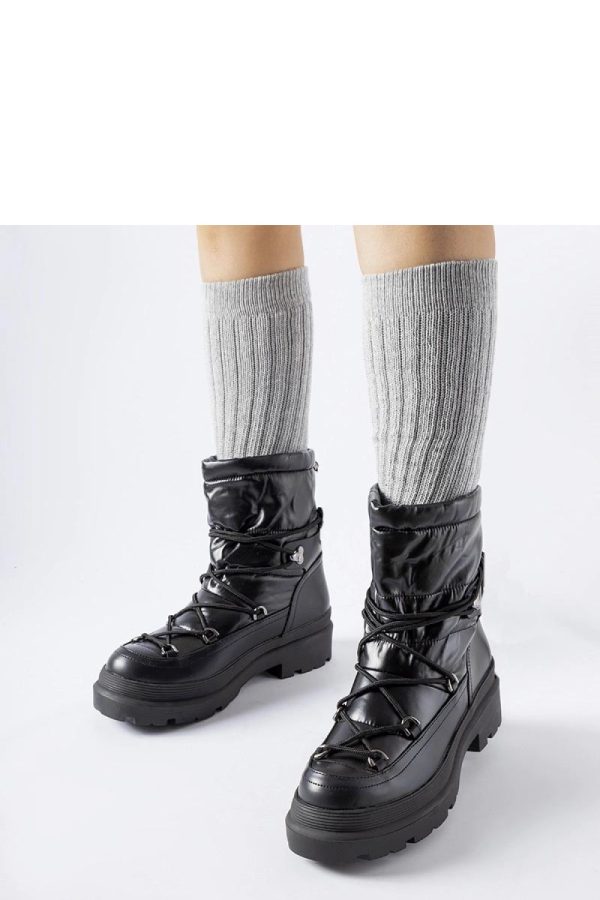 Black Snow Boots in Women`s Ankle Boots & Booties with Fabric and Heel Height