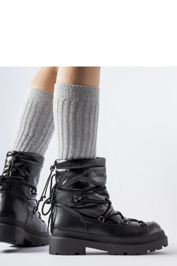 Black Snow Boots in Women`s Ankle Boots & Booties with Fabric and Heel Height