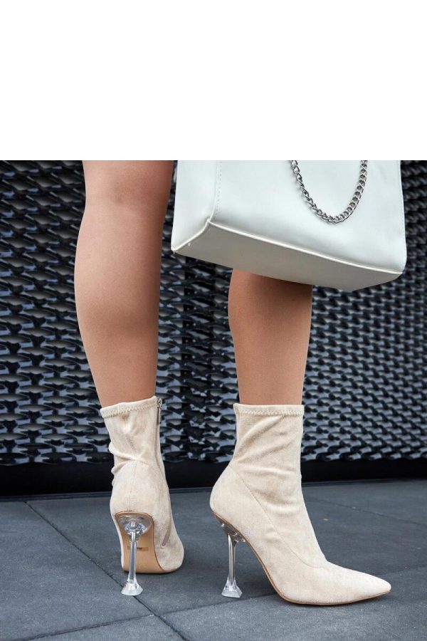 Beige Heel Boots..Fabric and Heel Height