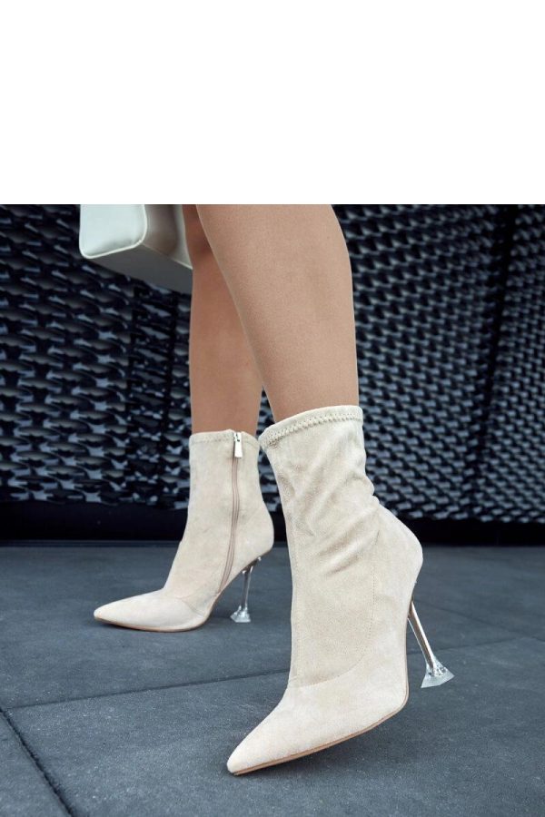 Beige Heel Boots..Fabric and Heel Height