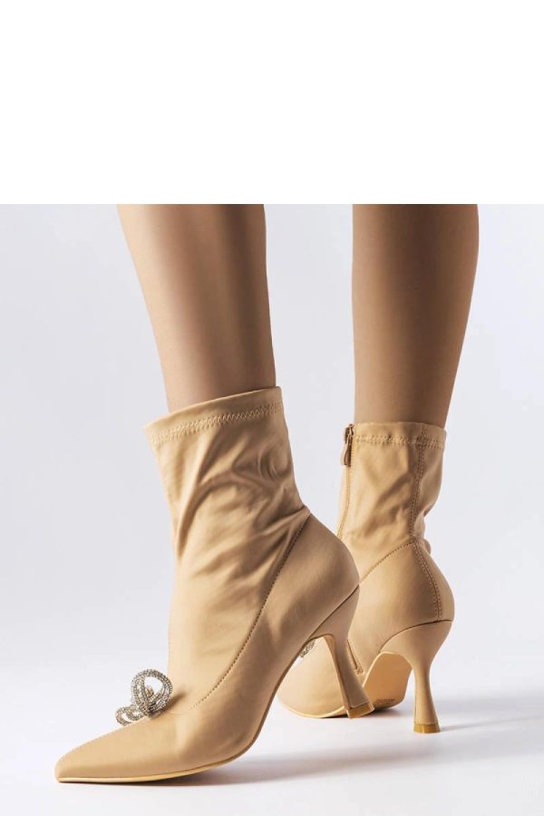 Beige Heel Boots.Fabric and Heel Height