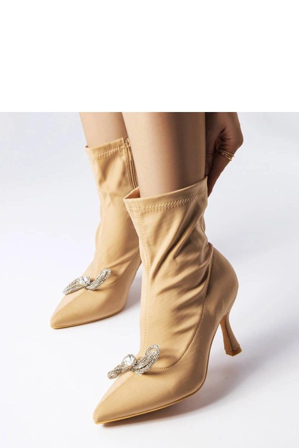Beige Heel Boots.Fabric and Heel Height