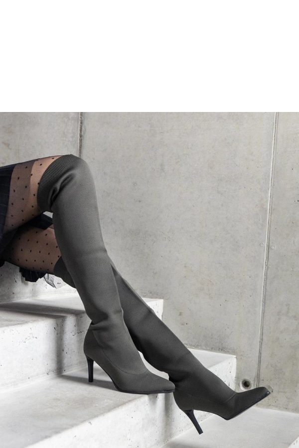 Green Stiletto Heeled Boots..Fabric and Heel Height