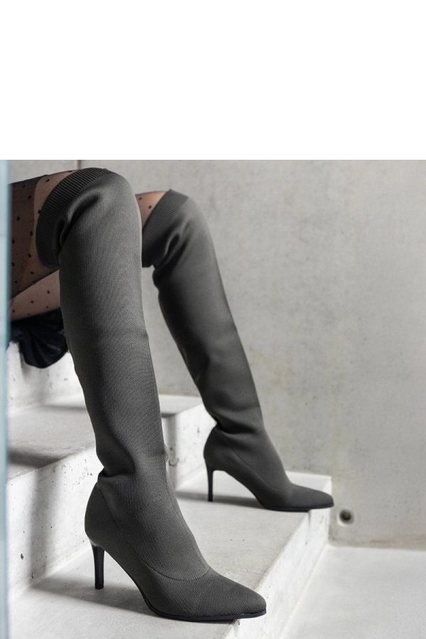 Green Stiletto Heeled Boots..Fabric and Heel Height