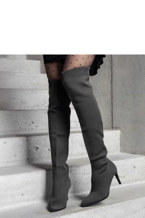 Green Stiletto Heeled Boots..Fabric and Heel Height