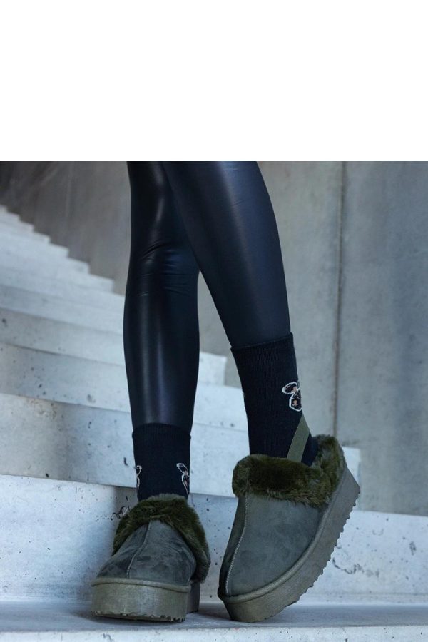 Green Snow Boots.Fabric and Heel Height