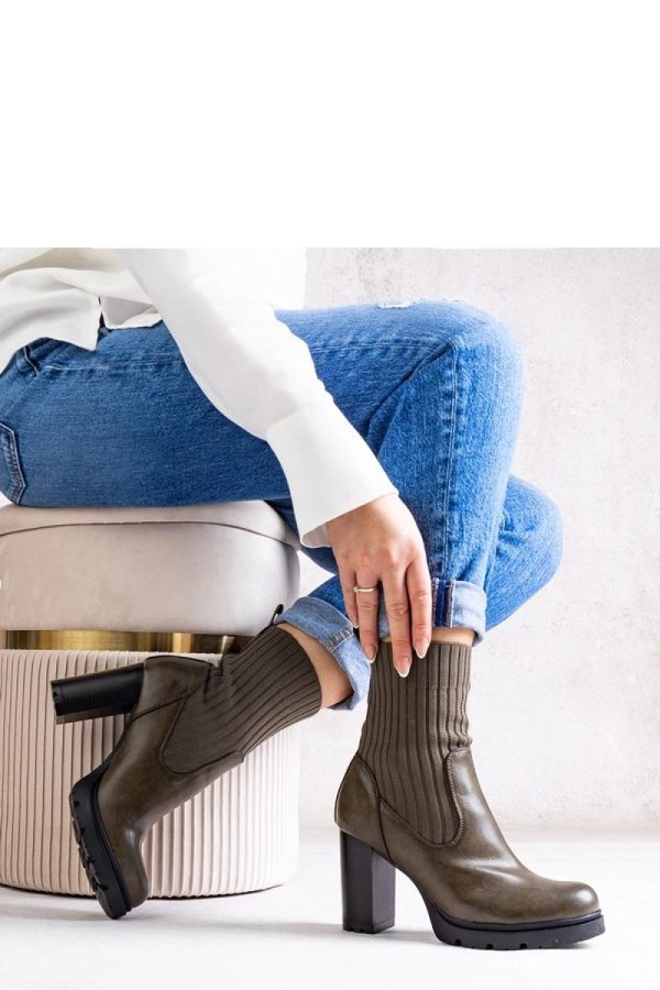 Green Heel Boots.Fabric and Heel Height