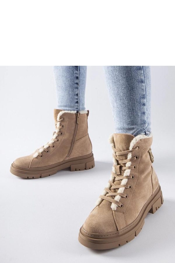 Beige Boots in Women`s Ankle Boots & Booties with Fabric and Heel Height