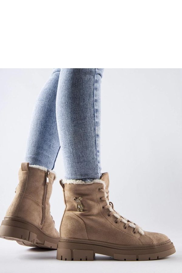 Beige Boots in Women`s Ankle Boots & Booties with Fabric and Heel Height