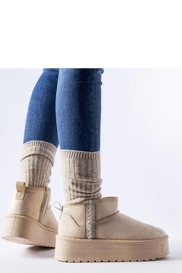 Beige Snow Boots in Women`s Ankle Boots & Booties with Fabric and Heel Height