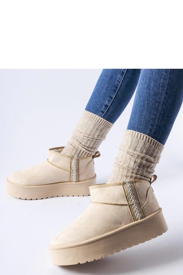 Beige Snow Boots in Women`s Ankle Boots & Booties with Fabric and Heel Height