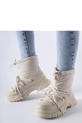 1055447 Beige Snow Boots in Women`s Ankle Boots & Booties with Fabric and Heel Height