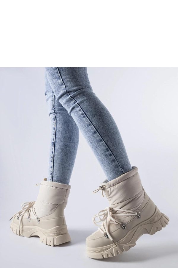 Beige Snow Boots in Women`s Ankle Boots & Booties with Fabric and Heel Height