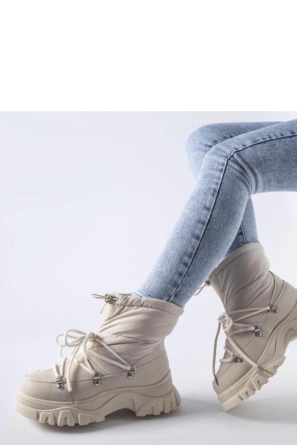 Beige Snow Boots in Women`s Ankle Boots & Booties with Fabric and Heel Height