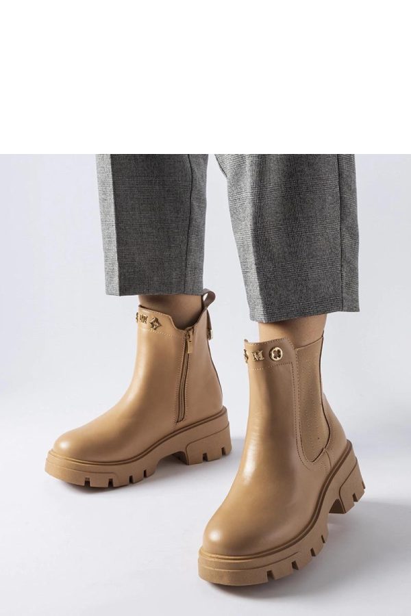 Beige Boots in Women`s Ankle Boots & Booties with Fabric and Heel Height