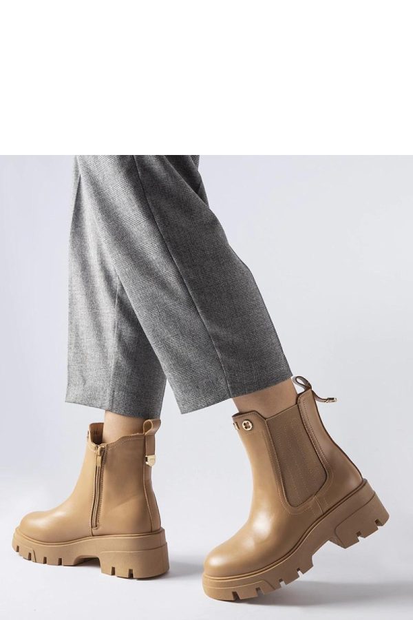 Beige Boots in Women`s Ankle Boots & Booties with Fabric and Heel Height