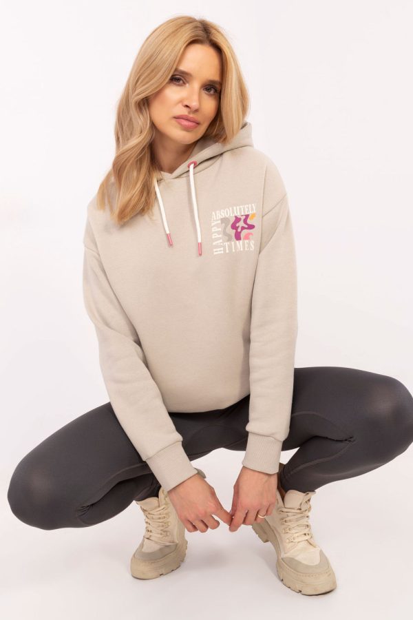Beige Sweatshirt in Sweatshirts For Women with Cotton and Polyester
