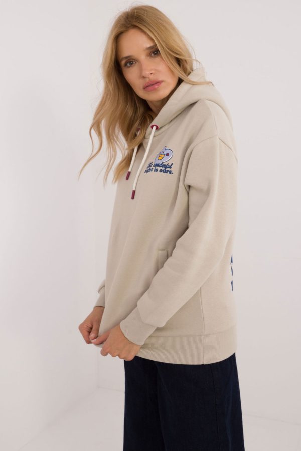 Beige Sweatshirt in Sweatshirts For Women with Cotton and Polyester