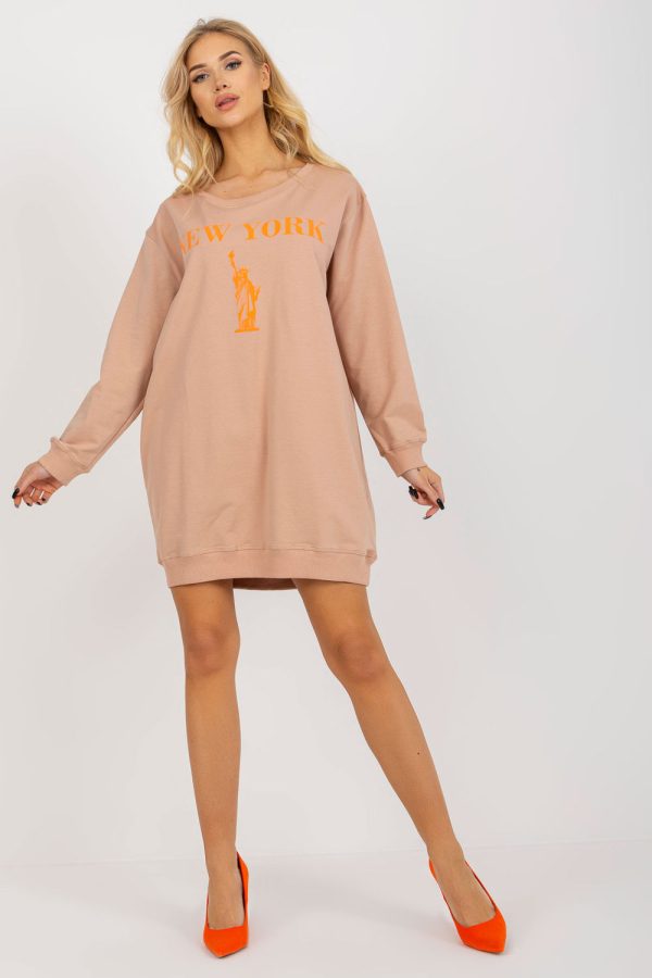 Beige Sweatshirt in Sweatshirts For Women with Cotton, Spandex and Polyester