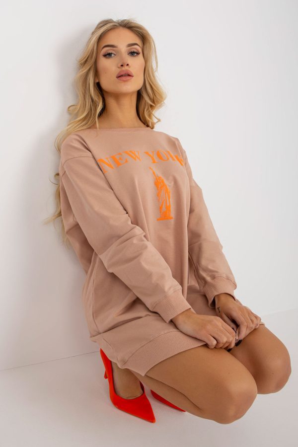 Beige Sweatshirt in Sweatshirts For Women with Cotton, Spandex and Polyester