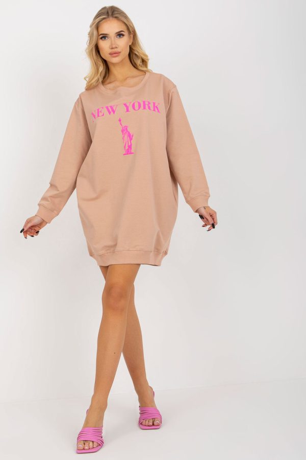 Beige Sweatshirt in Sweatshirts For Women with Cotton, Spandex and Polyester